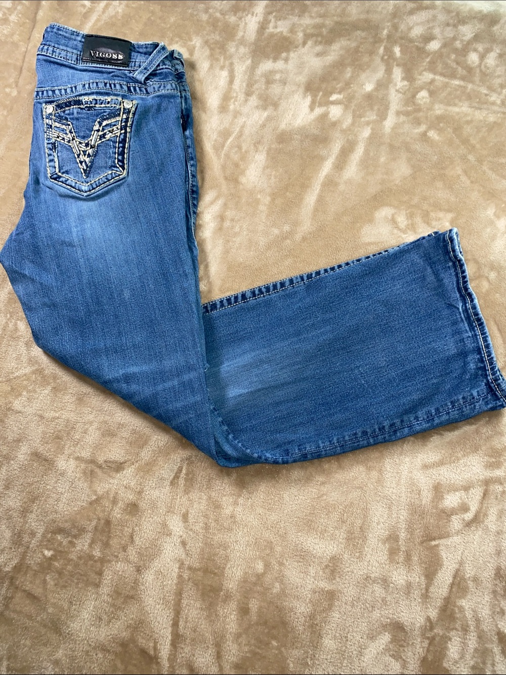 Vigoss Medium Blue Bootcut Jeans with Embroidered Back Pockets